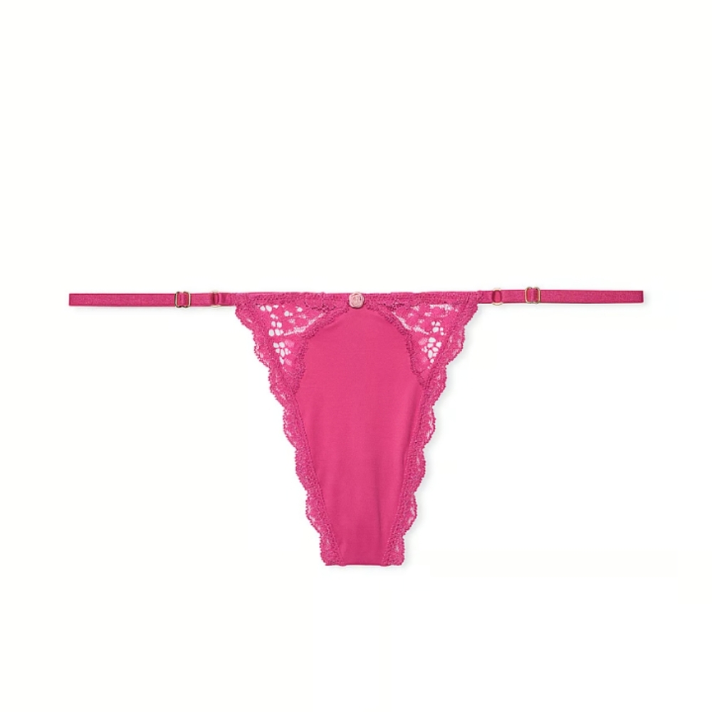 VS Dream Angels Lace Trim Adjustable V-String Panty Luscious Rose 🌹 NWT NIP - Picture 4 of 5